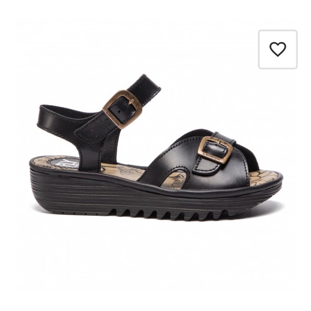 FLY LONDON EMITFLY WEDGE SANDALS IN BLACK LEATHER WOMEN SIZE EU39/US9